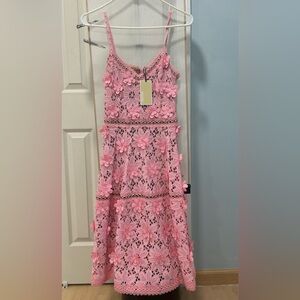 Michael Kors Pink Floral Lace Midi Dress